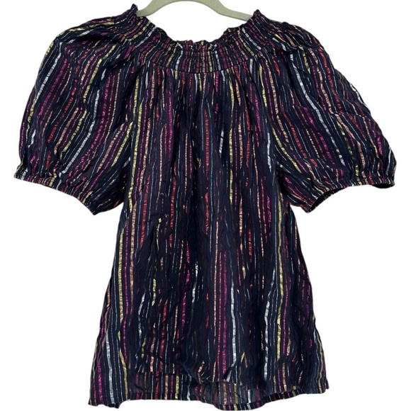 Roller Rabbit Rainbow Metallic Striped Puff Sleeve Top Sz Medium Career Holiday - Picture 1 of 5
